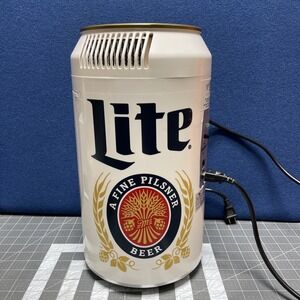 Miller Lite 8 Can Portable Mini Fridge 12V DC 120V AC Cooler White Blue Tested